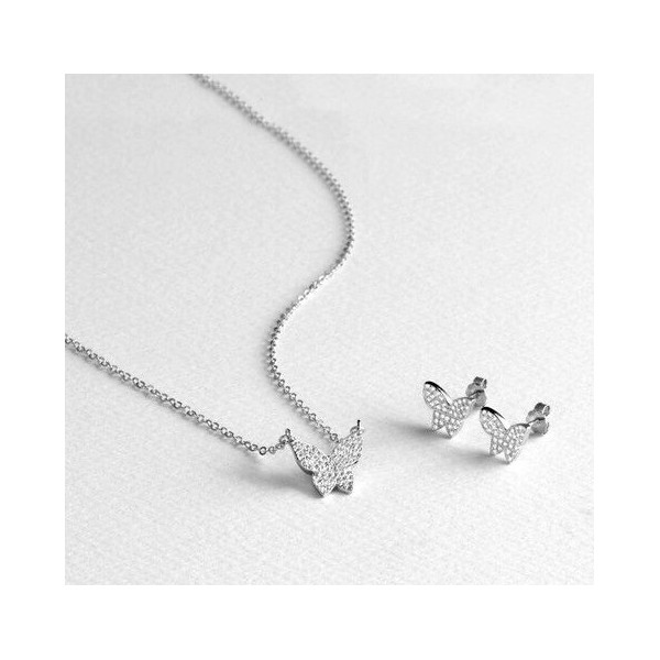 Collar y Pendientes Luxenter Mariposa Plata De Ley Con Circonitas Acabado En Rodio Rach Ref: SETWEB2300