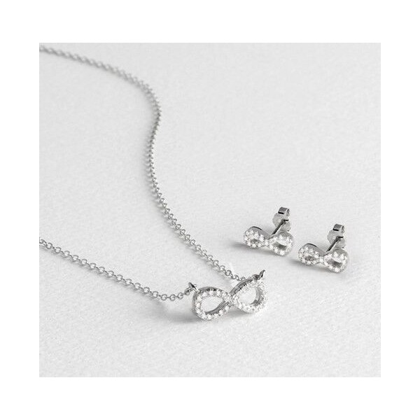 Collar y Pendientes Luxenter Infinito Circonitas Plata De Ley Acabado En Rodio Munthir Ref: SETWEB2100