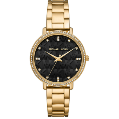 Reloj Michael Kors Pyper Mujer Acero Ip Dorado Esfera Negra 38mm Ref: MK4593