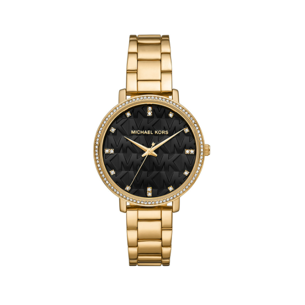 Reloj Michael Kors Pyper Mujer Acero Ip Dorado Esfera Negra 38mm Ref: MK4593