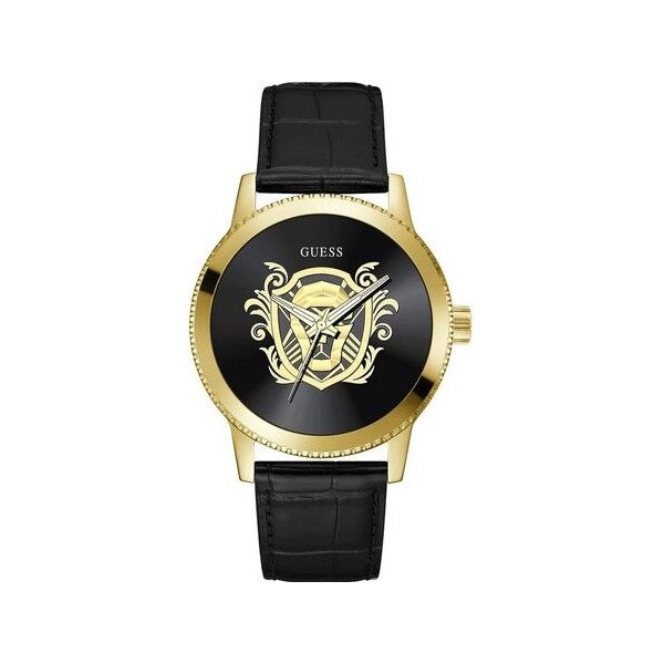 Reloj Guess Monarch Caballero Piel Negro Acero Dorado 44mm Ref: GW0566G1
