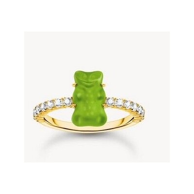 Anillo  Thomas sabo Osito de Oro HARIBO verde mini y piedras de circonitas Plata De Ley Con Baño De Oro Ref: TR2459-414-6-56