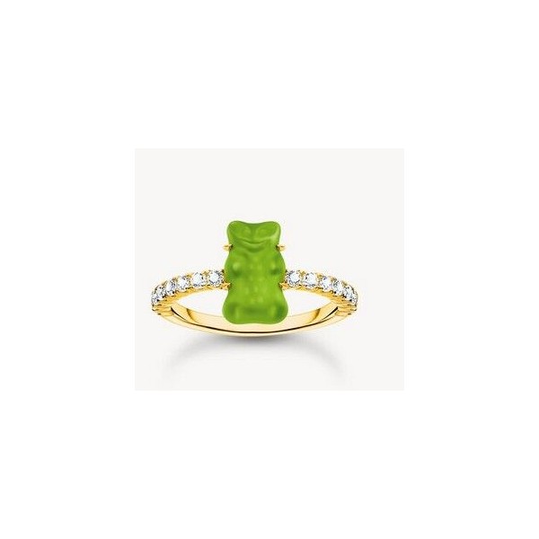 Anillo  Thomas sabo Osito de Oro HARIBO verde mini y piedras de circonitas Plata De Ley Con Baño De Oro Ref: TR2459-414-6-56