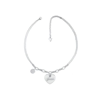 Collar Guess Mujer Vintage Acero Doble Cadena Con Motivo Central Corazón Blanco Ref: JUBN05148JWRHWHT/U