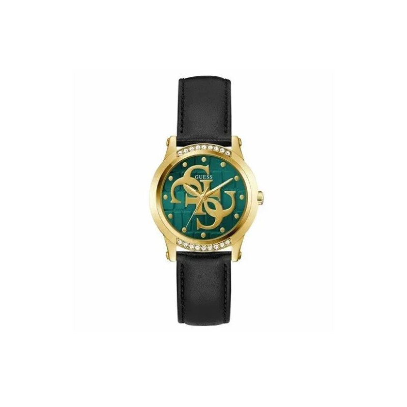 Reloj Guess Mujer Annette Correa Piel Negra Acero Ip Dorado Esfera Verde Logos 4G 34mm Ref: GW0860L6 Reloj Guess Mujer Annette Correa Piel Negra Acero Ip Dorado Esfera Verde Logos 4G 34mm Ref: GW0860L6
