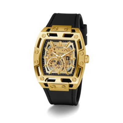 Reloj Guess Phoenix Caballero Correa de Silicona Automático Negro Con Esfera Dorado 42mm Ref: GW0980G2