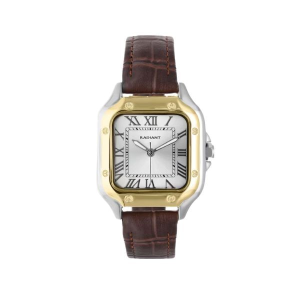 Reloj Radiant Chris Him Bicolor Piel Marrón Cuadrado 47,5mm Ref: RA676204