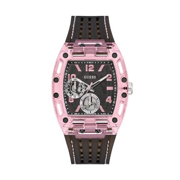 Reloj Guess Sporting Pink Caballero Correa Silicona Negra y Rosa Caja Policarbonato 42mm Ref: GW0032G3