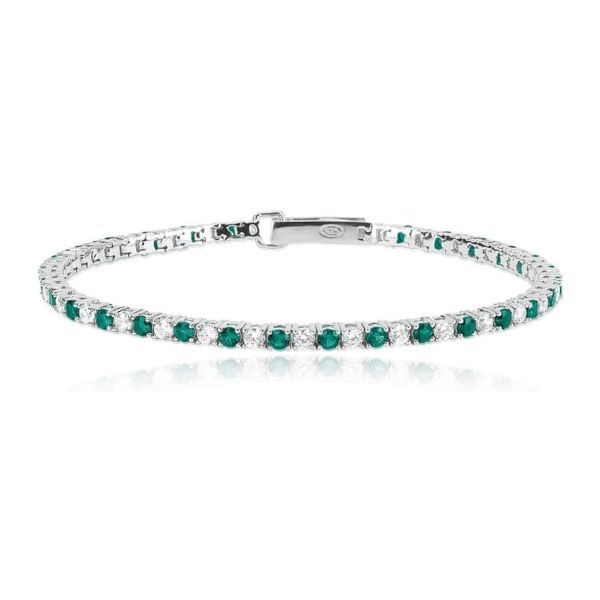 Pulsera Mabina Tennis Con Esmeraldas Sintéticas Plata De Ley Ref. 533458-M