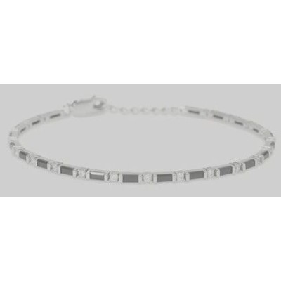 Pulsera Mabina Uomo Trainspotting Caballero Circonitas Blancas y Negras Plata De Ley Ref: 534088