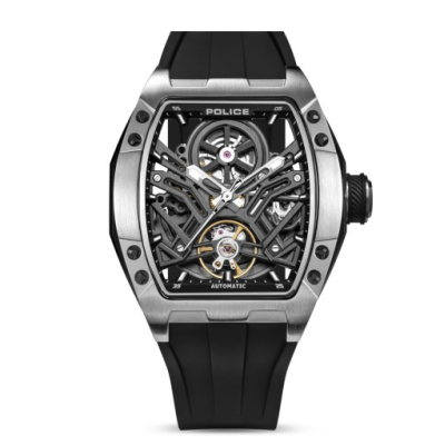 Reloj Police Caballero Tampa Caucho Negro Rectangular Multifunción 42mm Ref:  PEWGR0082102