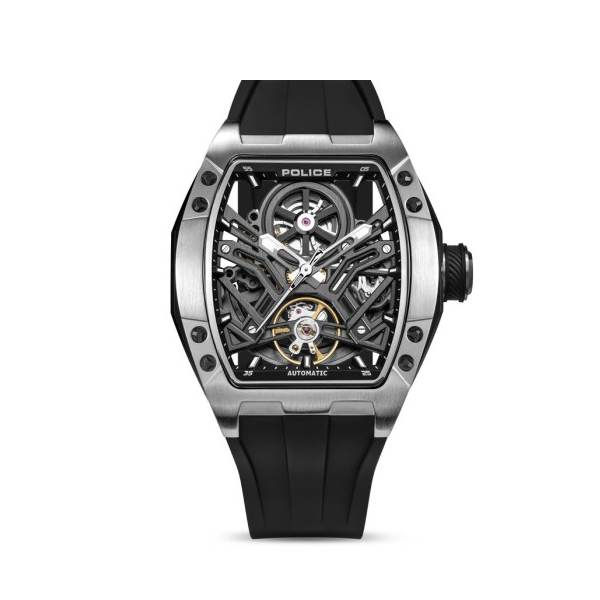 Reloj Police Caballero Tampa Caucho Negro Rectangular Multifunción 42mm Ref:  PEWGR0082102