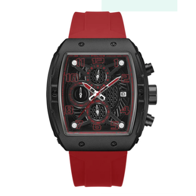 Reloj Police Caballero Coswig Caucho Rojo Rectangular Cronógrafo 45mm Ref: PEWGO0063105