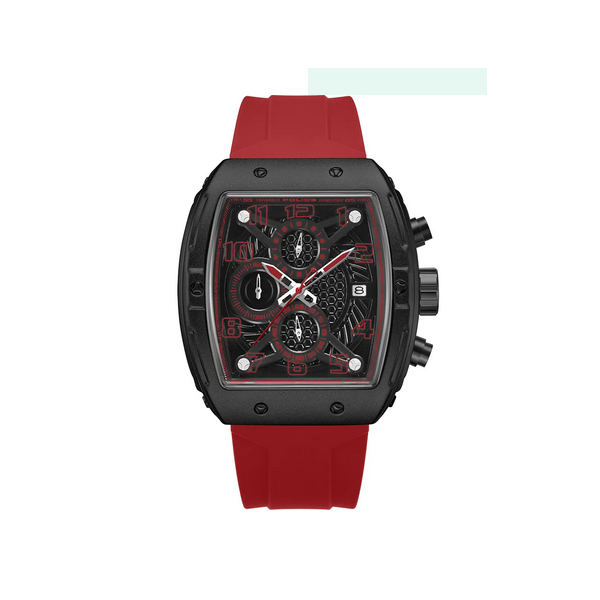Reloj Police Caballero Coswig Caucho Rojo Rectangular Cronógrafo 45mm Ref: PEWGO0063105