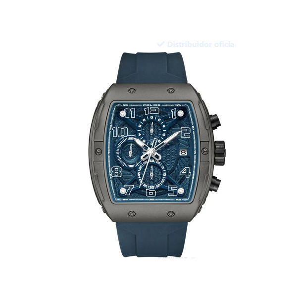Reloj Police Caballero Coswig Caucho Azul Marino Rectangular Cronógrafo 45mm Ref: PEWGO0063102