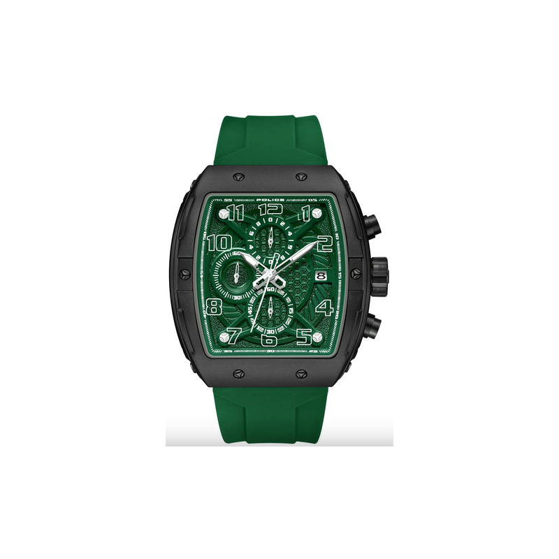 Reloj Police Caballero Coswig Caucho Verde Rectangular Cronógrafo 45mm Ref: PEWGO0063103 Reloj Police Caballero Coswig Caucho Verde Rectangular Cronógrafo 45mm Ref: PEWGO0063103
