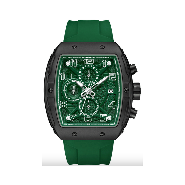 Reloj Police Caballero Coswig Caucho Verde Rectangular Cronógrafo 45mm Ref: PEWGO0063103
