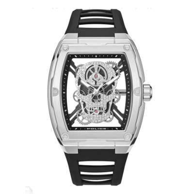 Reloj Police Caballero Cranium Esfera Rectangular Con Calavera 42mm Ref: PEWJM0081301