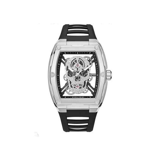 Reloj Police Caballero Cranium Esfera Rectangular Con Calavera 42mm Ref: PEWJM0081301