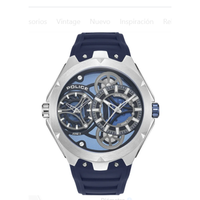 Reloj Police Caballero Scepter Caucho y Esfera Azul Marino Dual Time 46mm Ref: PEWGM0081703