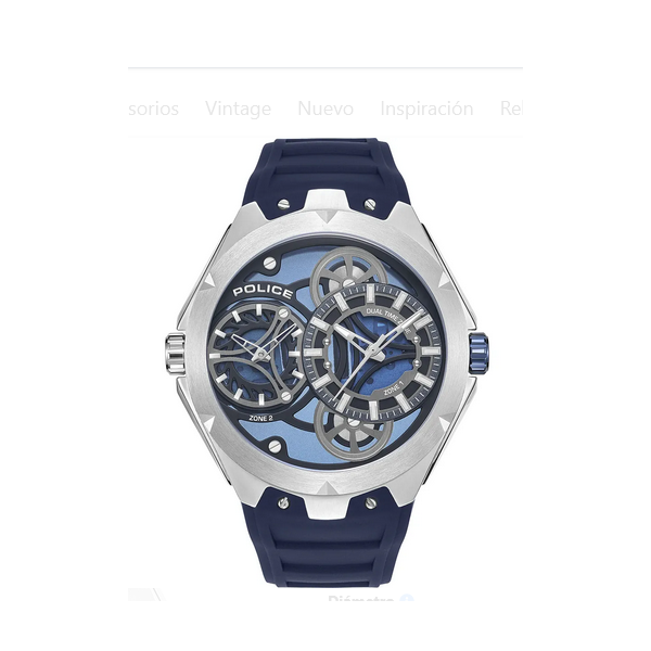 Reloj Police Caballero Scepter Caucho y Esfera Azul Marino Dual Time 46mm Ref: PEWGM0081703