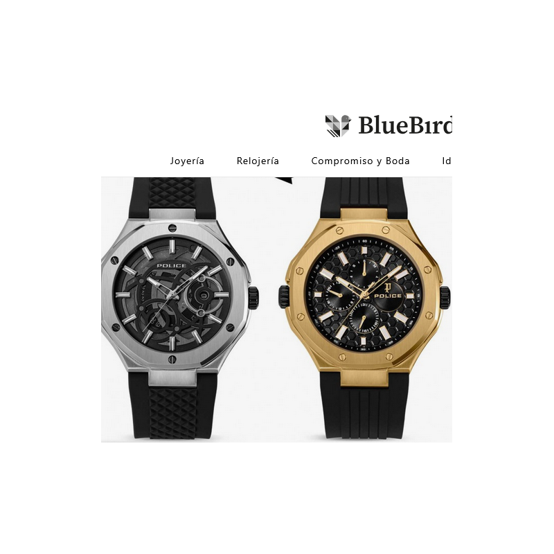 Reloj Police Caballero Dual Caucho Negro Doble Cara En Dorado y Plateado Multifunción 44mm Ref: PEWGQ0081901 Reloj Police Caballero Dual Caucho Negro Doble Cara En Dorado y Plateado Multifunción 44mm Ref: PEWGQ0081901
