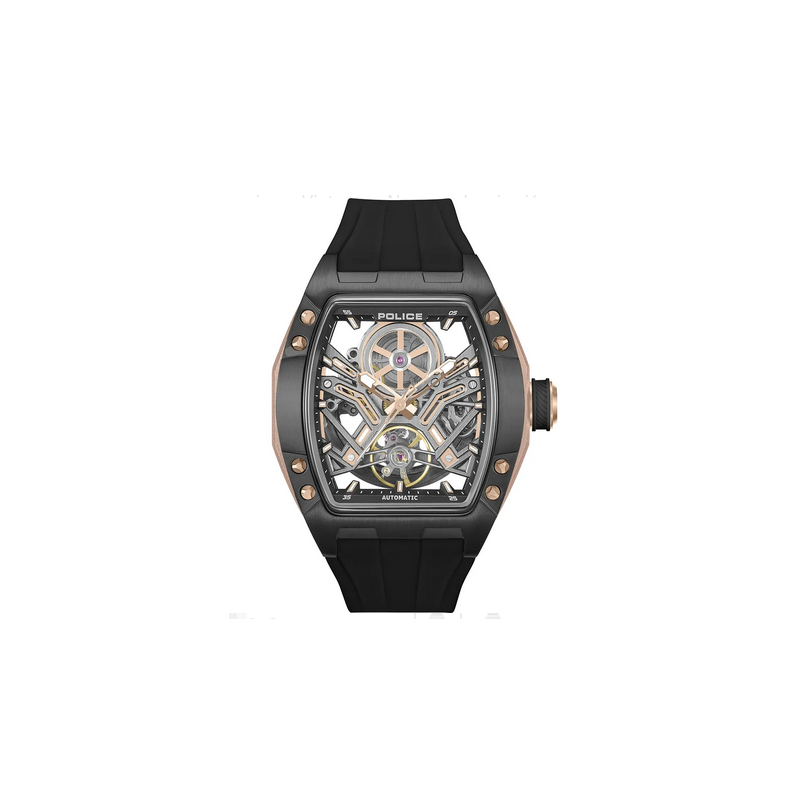 Reloj Police Caballero Tampa Caucho Negro Rectangular Oro Rosado Multifunción 42mm Ref:  PEWGR0082104 Reloj Police Caballero Tampa Caucho Negro Rectangular Oro Rosado Multifunción 42mm Ref:  PEWGR0082104
