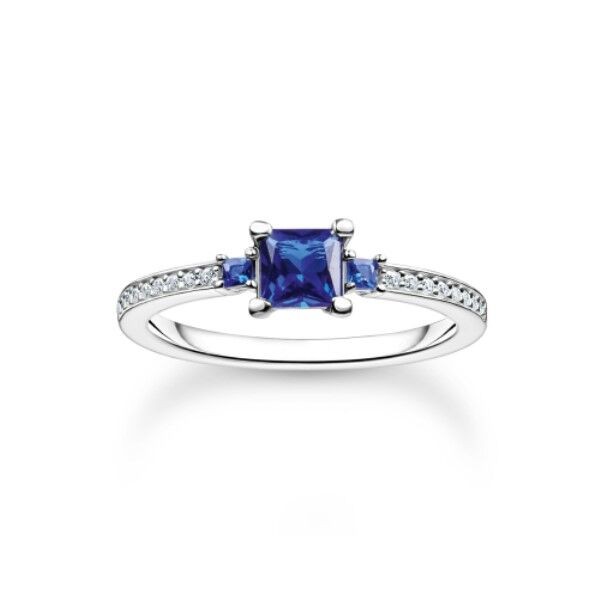 Anillo Thomas Sabo Mujer Circonita Azul Zafiro y Pavé De Circonitas Blancas Plata De Ley Ref: TR2402-166-32-58