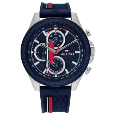 Reloj Tommy Hilfiger Caballero Clark Caucho y Esfera Azul Multifunción 46mm Ref: 1792083