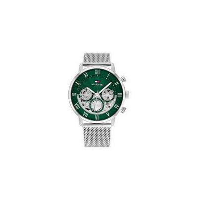 Reloj Tommy Hilfiger Caballero Legend Malla Milanesa Acero Esfera Verde Multifunción 44mm Ref: 1710567