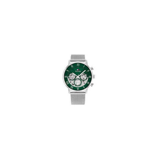 Reloj Tommy Hilfiger Caballero Legend Malla Milanesa Acero Esfera Verde Multifunción 44mm Ref: 1710567