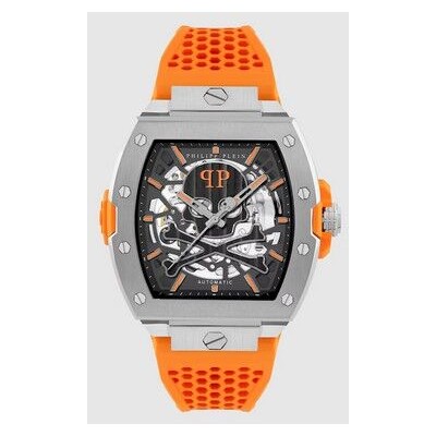 Reloj Philipp Plein The $keleton  Automático De Silicona Y Correa Naranja Ref:PWJFA1225