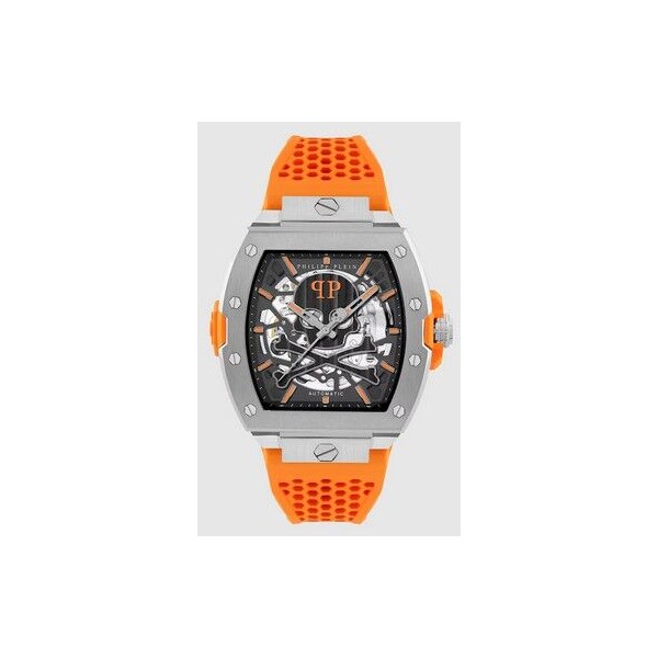 Reloj Philipp Plein The $keleton  Automático De Silicona Y Correa Naranja Ref:PWJFA1225