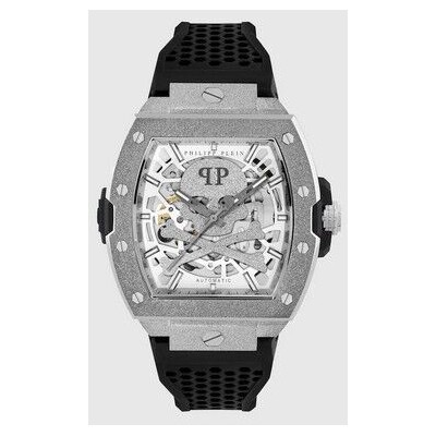 Reloj Philipp Plein The $keleton Frosted Automático De Silicona Y Correa Negra Ref:PWJFA0925