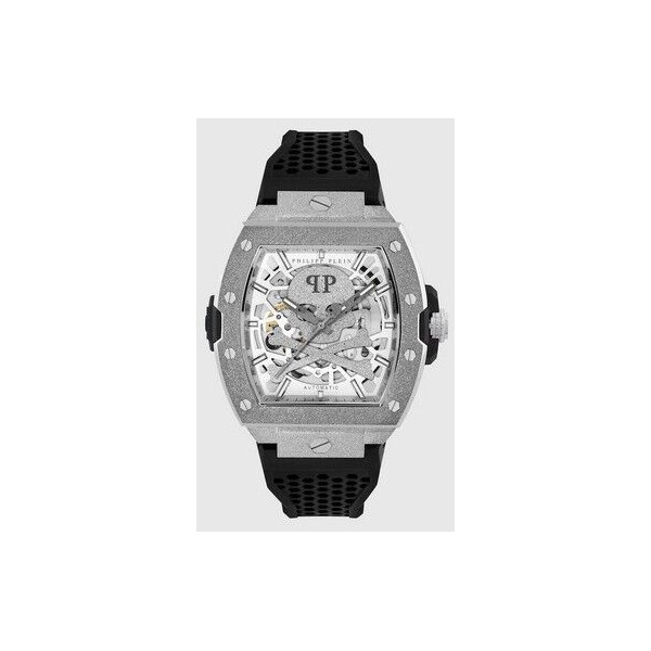 Reloj Philipp Plein The $keleton Frosted Automático De Silicona Y Correa Negra Ref:PWJFA0925