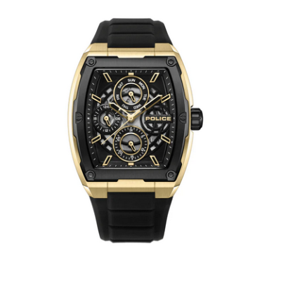 Reloj Police Caballero Creed Caucho Negro Multifunción Acero Ip Dorado 51,5mm Ref: PEWJQ0004540