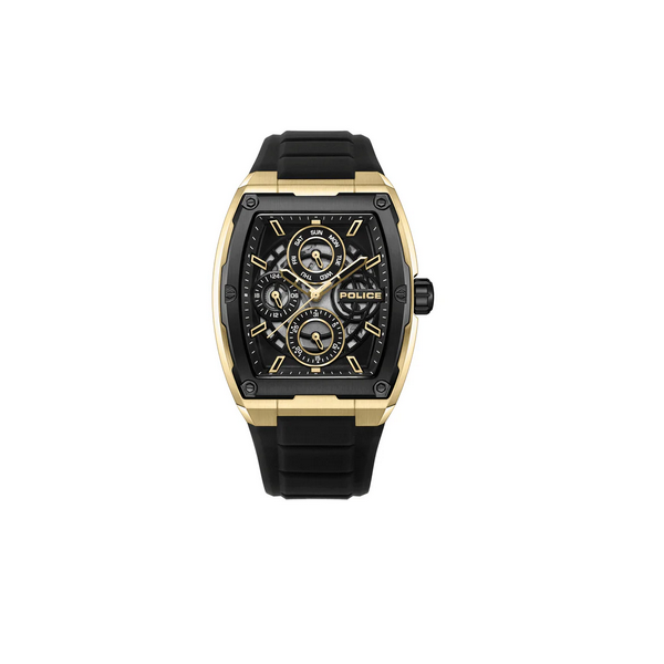Reloj Police Caballero Creed Caucho Negro Multifunción Acero Ip Dorado 51,5mm Ref: PEWJQ0004540