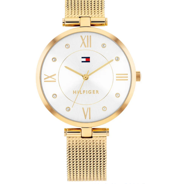 Reloj Tommy Hilfiger Mujer Ella Malla Milanesa Dorado 34mm Ref: 1782805