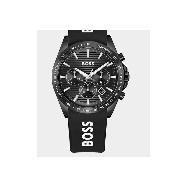 Reloj Boss Caballero Strike Chrono Silicona Negro  Acero IP Negro 41mm Ref: 1514289