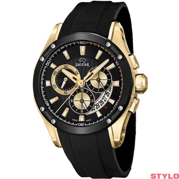 Reloj Jaguar Special Edition Caballero Caucho Negro Esfera Negra Cronógrafo 45mm Ref: J691/2