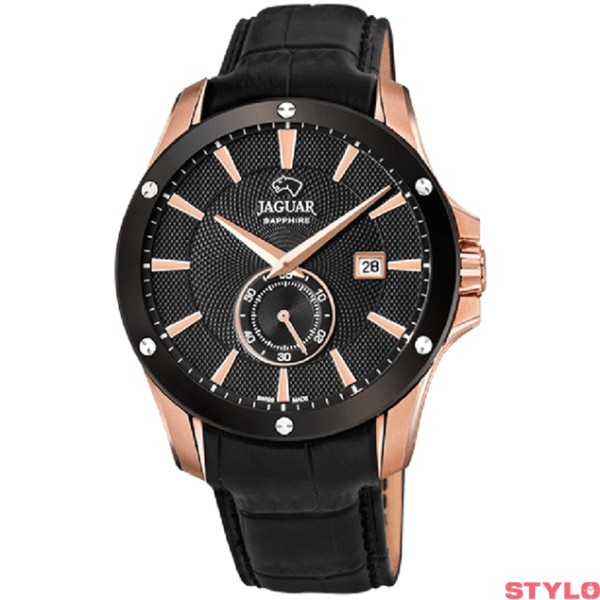 Reloj Jaguar Acamar Caballero Suizo Piel Negro Esfera Negra Rosé 44mm Ref: J882/1
