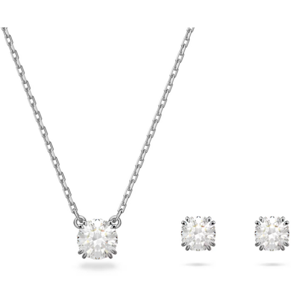 Conjunto Swarovski Stilla Talla Redonda Blanco Baño De Rodio Ref: 5647663