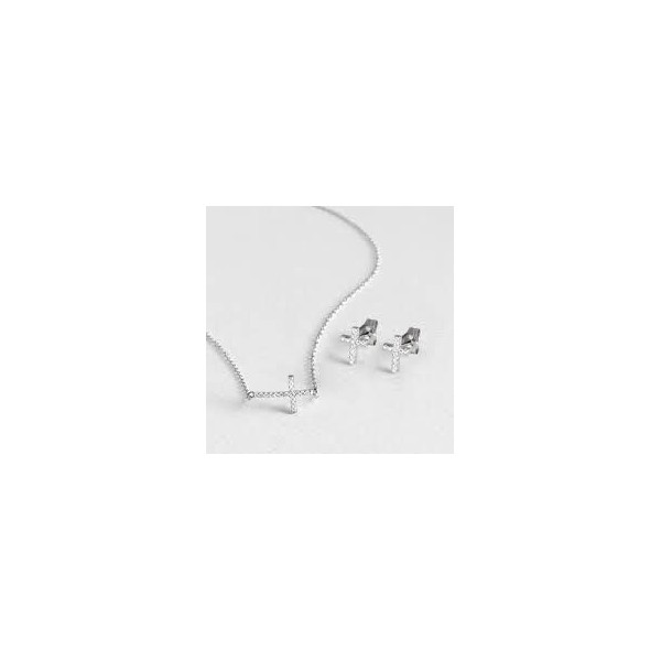 Collar y Pendientes Luxenter Cruz Plata De Ley Acabado En Rodio Con Circonitas Ref: SETWEB4200