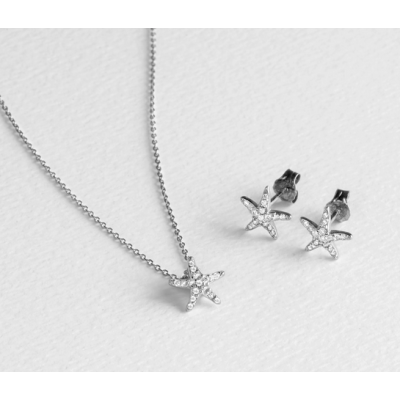 Set Pendientes y Colgante Luxenter Nyika Estrellas De Mar Plata De Ley 925 Acabado En Rodio Con Circonitas Ref: SETWEB3500