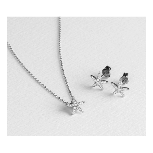 Set Pendientes y Colgante Luxenter Nyika Estrellas De Mar Plata De Ley 925 Acabado En Rodio Con Circonitas Ref: SETWEB3500