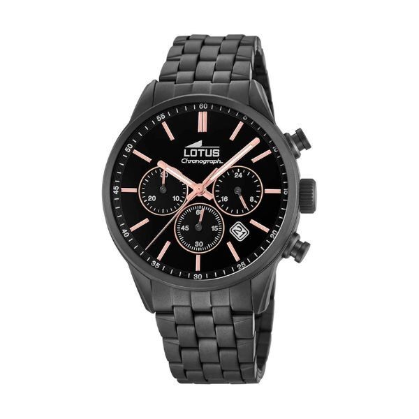 Reloj Lotus Chrono Caballero Acero Ip Negro Esfera Negra 41.5mm Ref: 18668/2