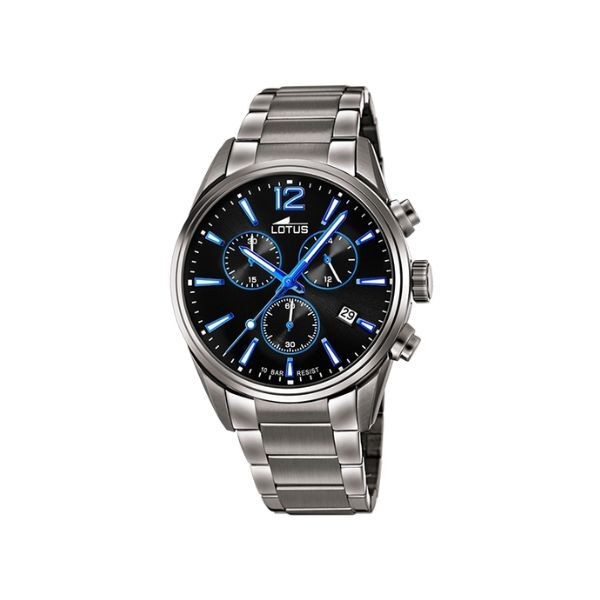 Reloj Lotus Chrono Caballero Acero Ip Gris Con Detalles En Azul Cronógrafo 42mm Ref: 18682/6
