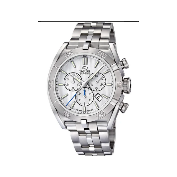 Reloj Jaguar Caballero Executive Swiss Made Acero Esfera Plateada Cronógrafo 45.8mm Ref: J852/A