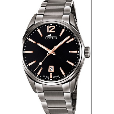 Reloj Lotus Caballero Chrono Acero Ip Gris Esfera Negra Detalles En Rosé 42mm Ref: 18684/2