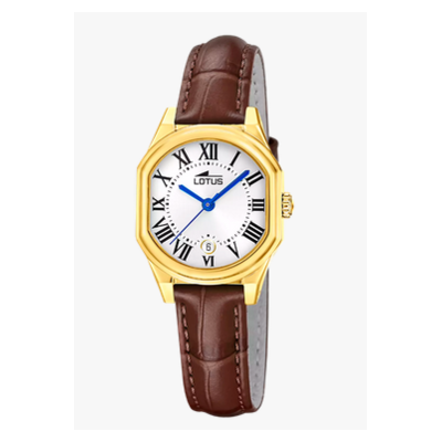 Reloj Lotus Mujer Old Money Piel Marrón Esfera Plata Acero Dorado 25mm Ref: 19046/1